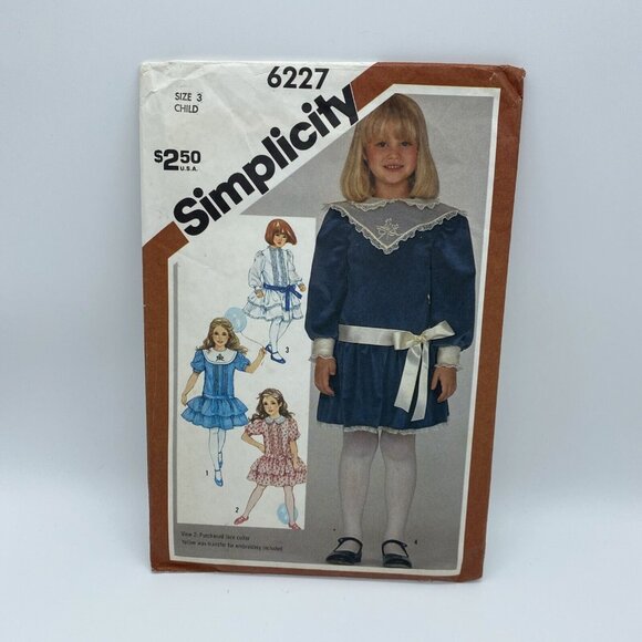 Simplicity 6227 Child's Girl Dropped Waist Dress Size 3 Vintage Cut 1983 - Picture 1 of 5